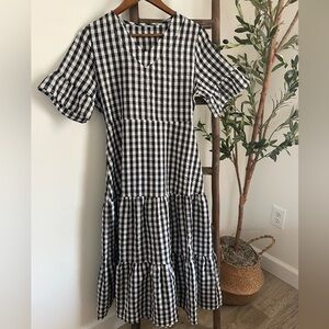 Black and White Gingham Midi Dress